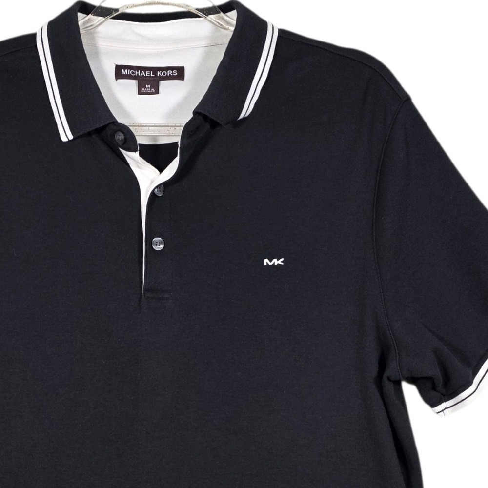 Michael Kors Polo Shirt M Mens Black White Tipped Contrast Trim Cotton Golf Tee